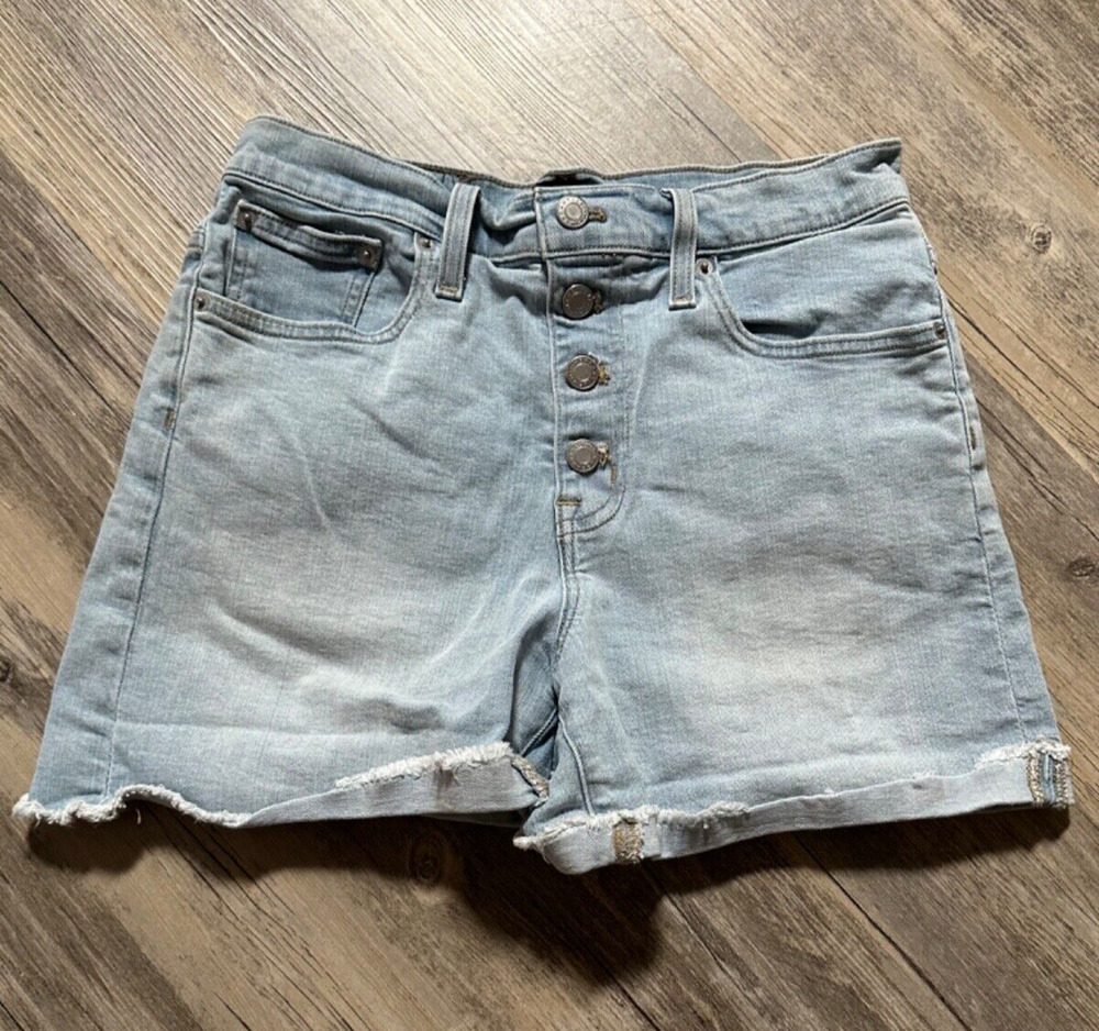 J. Crew High Rise Cutoff Button Fly Denim Jean Shorts Size 26 Light Wash